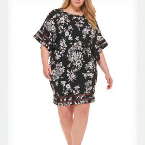 Jessica Howard Women's Plus Size Blouson Cocktail and Party Dress Black & White